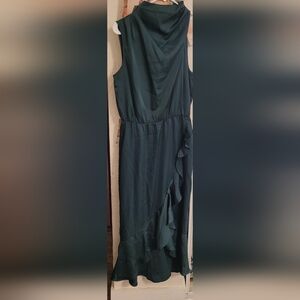 Sleeveless Teal Midi Dress with Side Ruffle